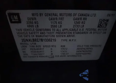 2011 Chevrolet Equinox Ls из США, поврежденный, VIN 2GNALBEC7B1336219